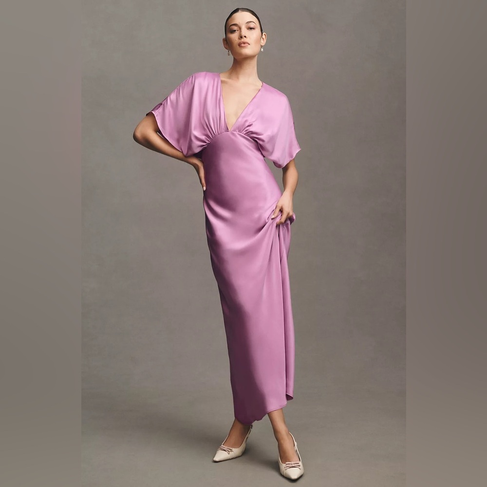BHLDN Amelia Deep-V Satin Maxi Dress
